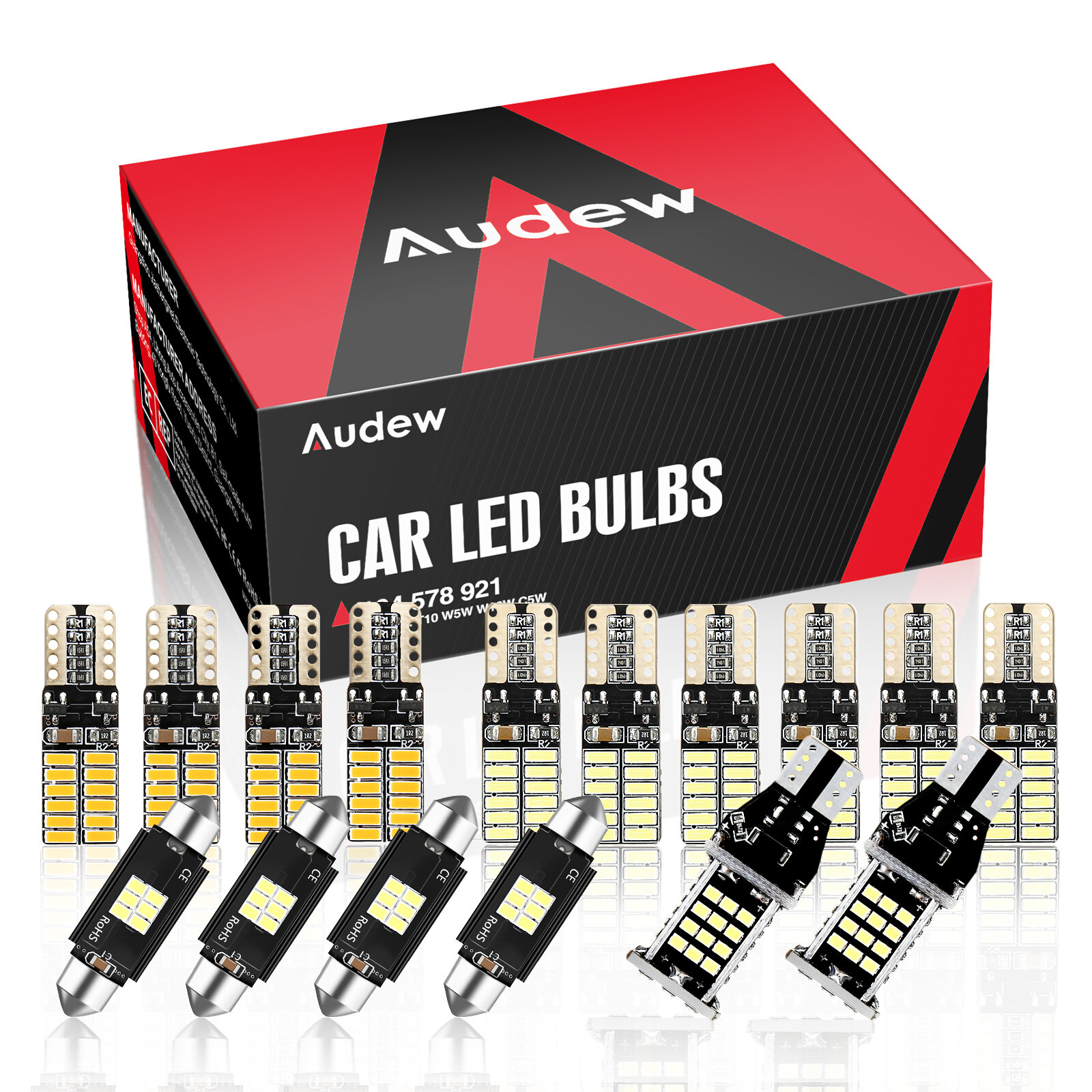Audew 16PCS T10 C5W T15/912/921 LED Canbus Auto Dome Interieur Kaart Licht Kentekenverlichting