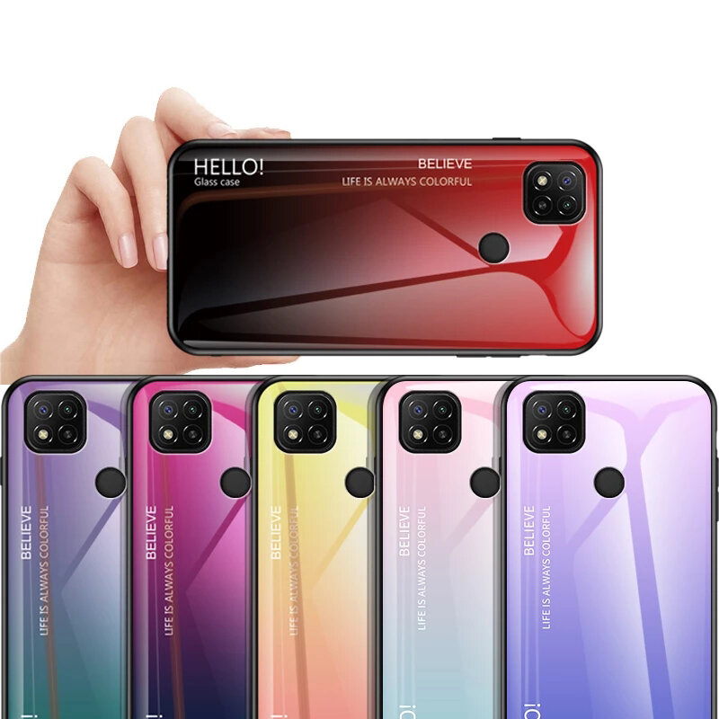 Bakeey for Xiaomi Redmi 9C Case Gradient Color Tempered Glass Shockproof Scratch-Resistant Protectiv