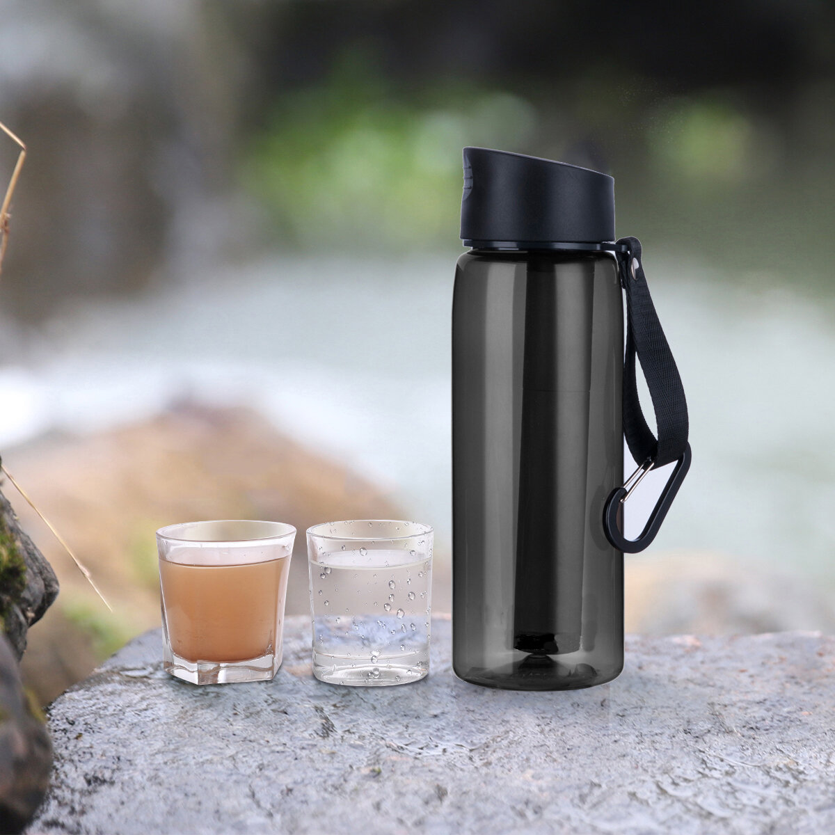 IPRee® Wasserfilterflasche 2-stufiger Wasserfilterbecher Notfallfilterstroh für Wandern, Rucksackreisen, Camping und Überlebenswerkzeuge