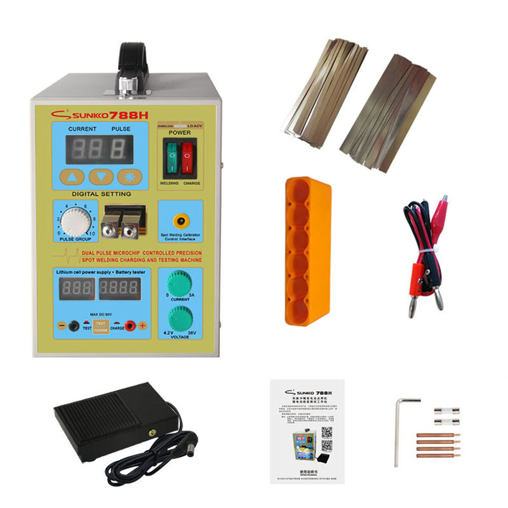 

SUNKKO 788H-USB Precision Pulse Spot Welder 18650 Battery Welding Machine with LED Battery Testing and Charging Function
