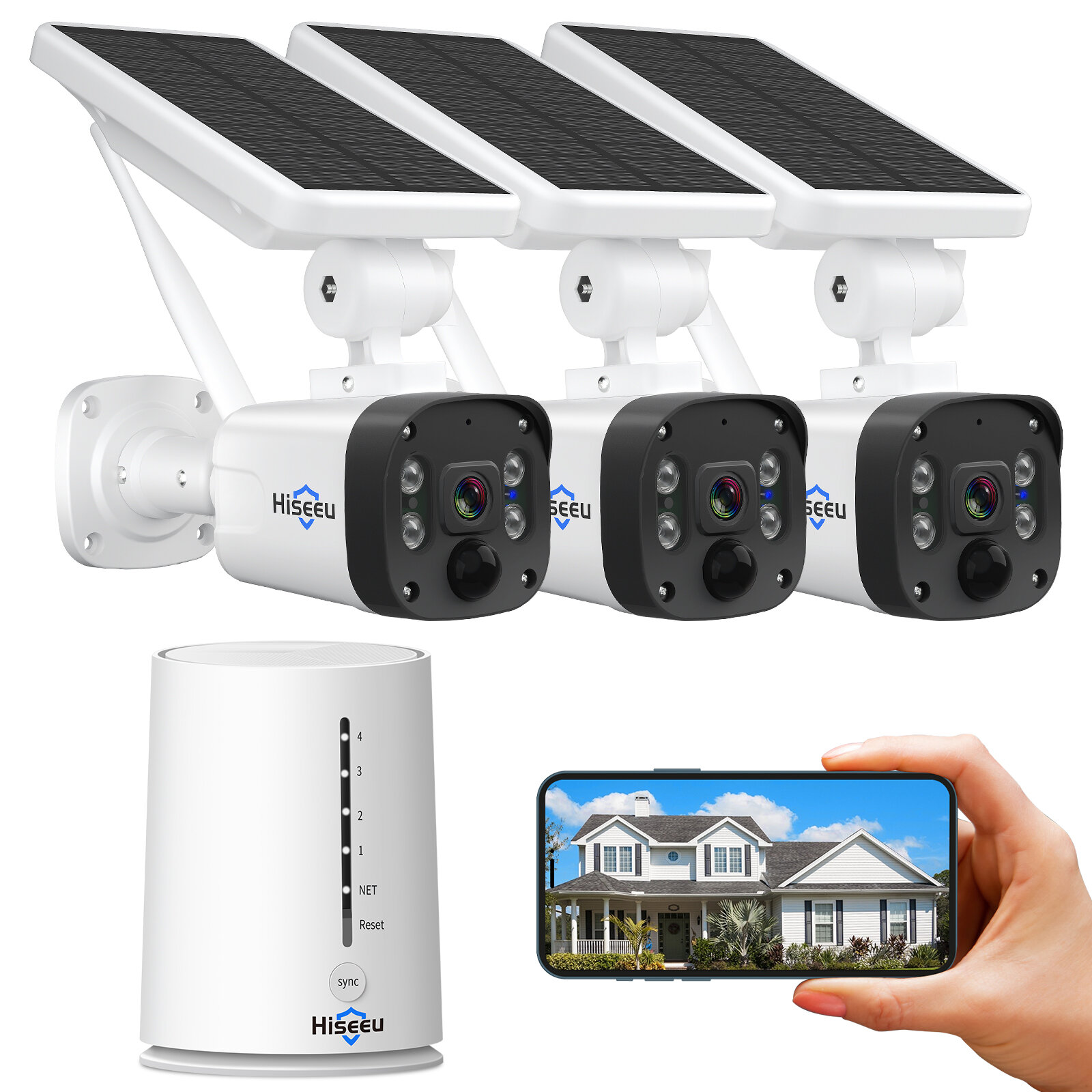 

Hiseeu Wireless Security Camera System Outdoor 2K Solar Camera Wire-Free Battery Powered Home Camera 2-Way Audio PIR Det