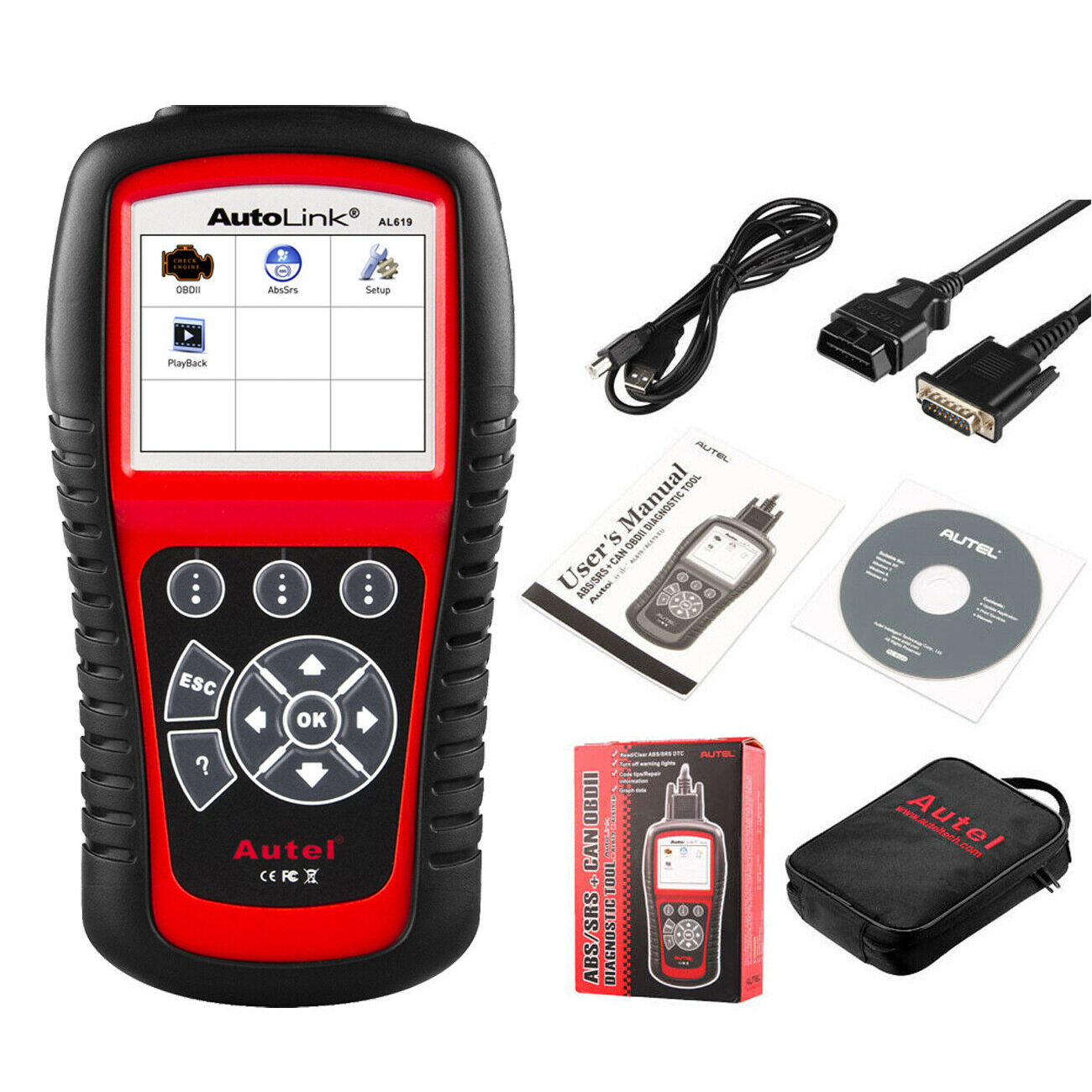 Autel Autolink AL619 OBD2 Diagnostic Tool Car Full Engine Scan Code Read ABS SRS 