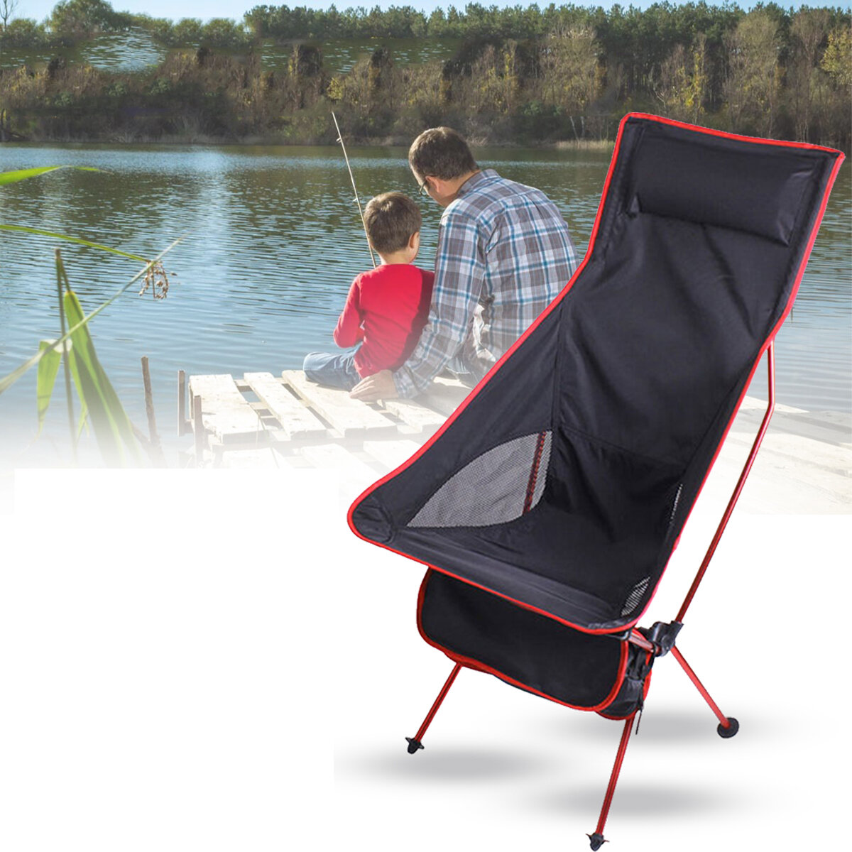Cadeira dobrável leve e portátil de liga de alumínio para lazer ao ar livre, praia e viagens.
