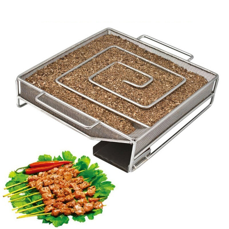 15x15x4 cm en acier inoxydable barbecue grill camping pique-nique carré générateur de fumée froide cuisinière cuisinière