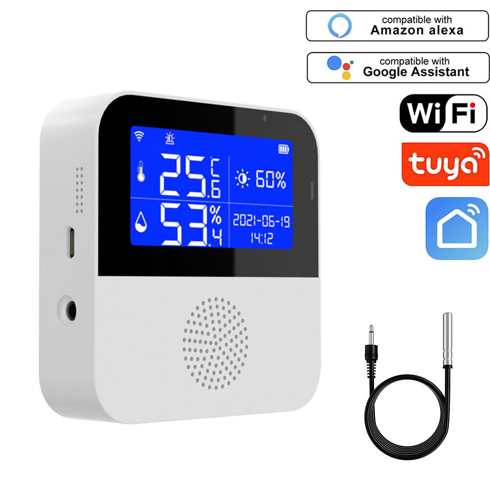 

Tuya WiFi Smart Temperature Humidity Sensor Indoor Thermometer Hygrometer Meter with LCD Display Screen Detector APP Rem