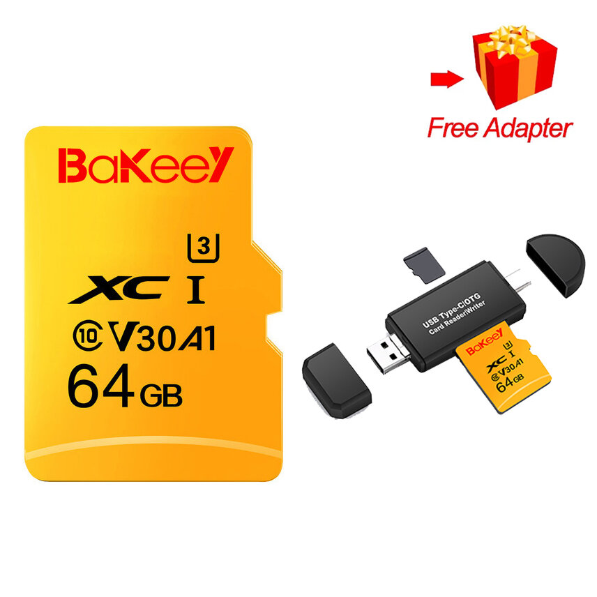 [Free Card Reader] Bakeey 64GB Memory Card SDHC Card with Card Adapter for Smartphone Tablet Switch Speaker Drone Car DV