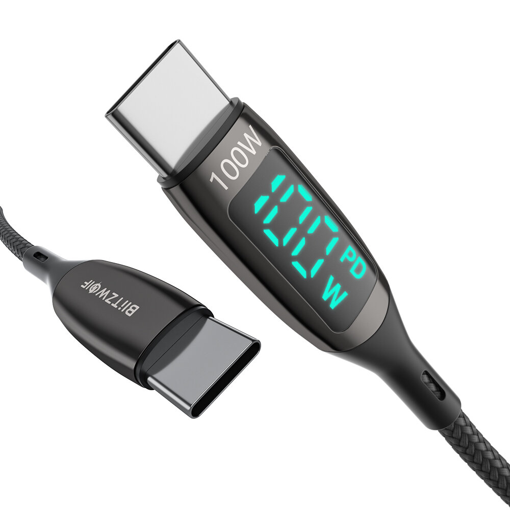 BlitzWolf® BW-TC23 100W 5A LED Display Type-C to Type-C Cable PD3.0 PPS QC4.0+ QC3.0 Fast Charging Data Transfer Cord Li