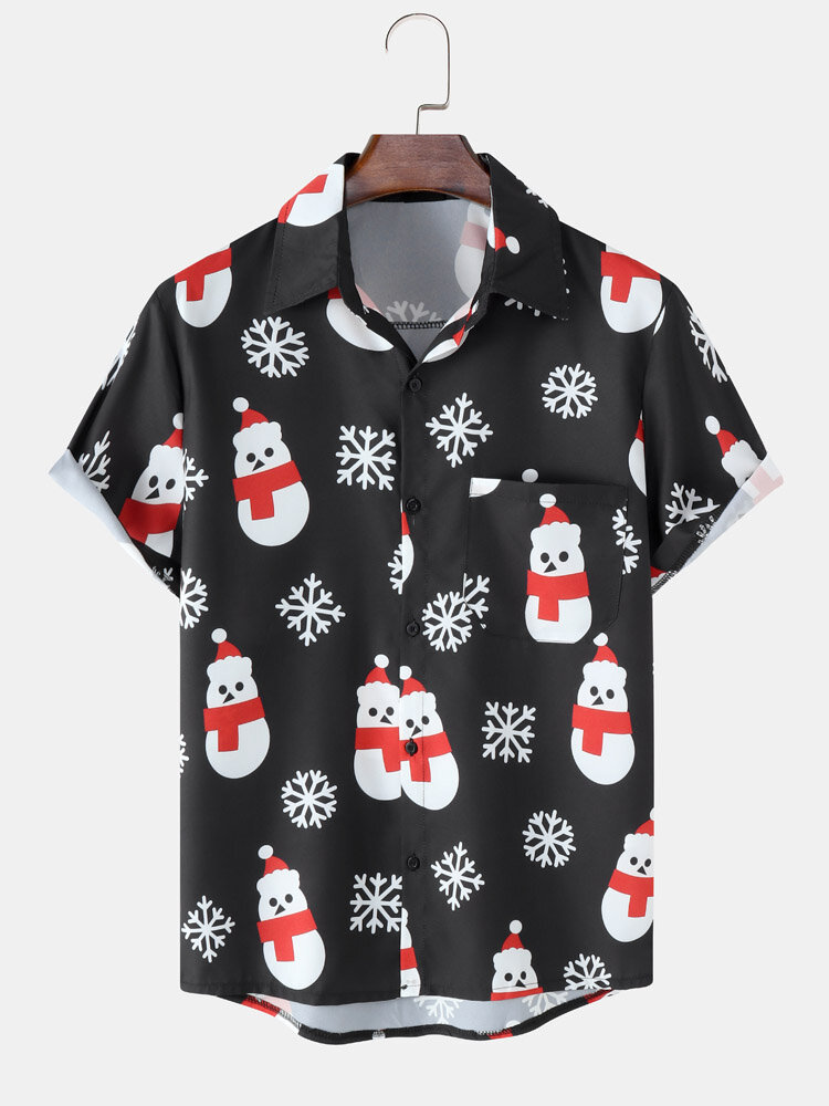 Men Christmas Snow Man Snow Digital Printed Casual Short Shirts
