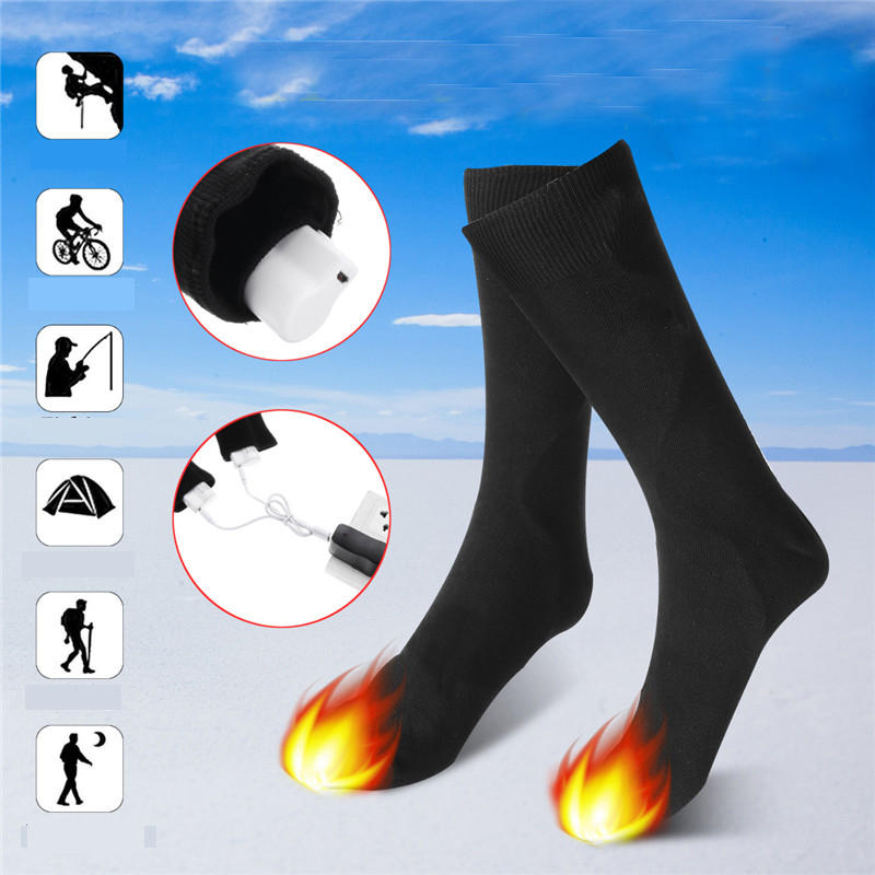 1 Pair 3.7V USB Rechargeable Battery Heated Socks Winter Outdoor Sports Bike Heating Socks Electric Feet Warm Socks