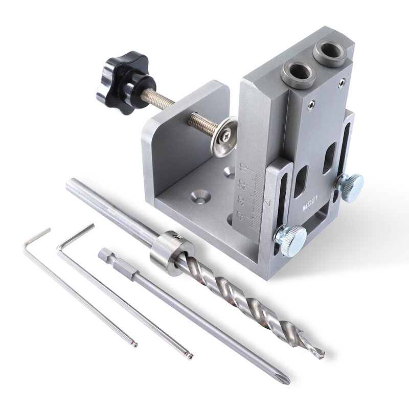 Aluminiumlegering Pocket Hole Jig Kit met 9mm stapboor Houten staafgat boorhulpmiddel voor timmerwerk