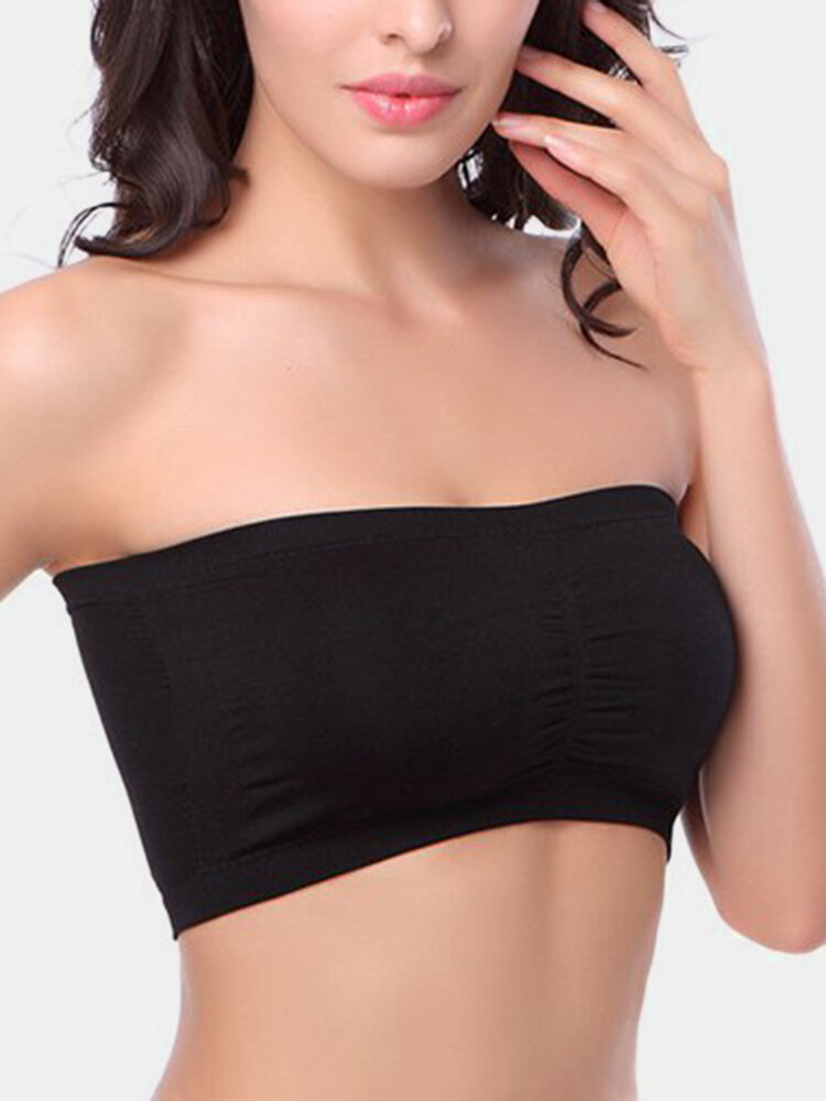 Women Solid Color Bandeau Wireless Bra With Removable Padded