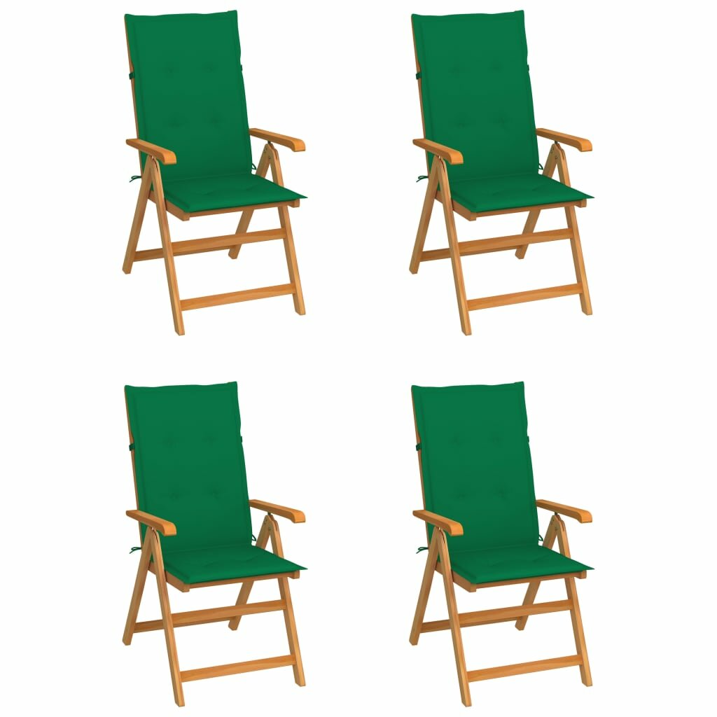 

Garden Chairs 4 pcs with Green Cushions Solid Teak Wood