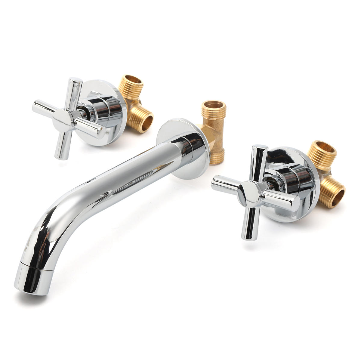 3 Hole Cross Handles Wall Mounted Basin Mixer Tap Copper Faucet
