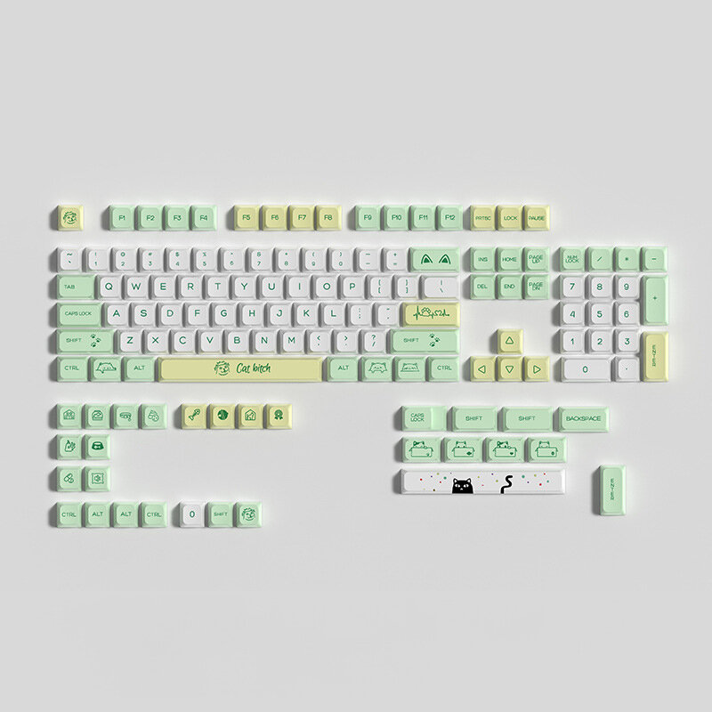

133 Keys Green Meow PBT Keycap Set XDA Profile Sublimation Keycaps for Mechanical Keyboards