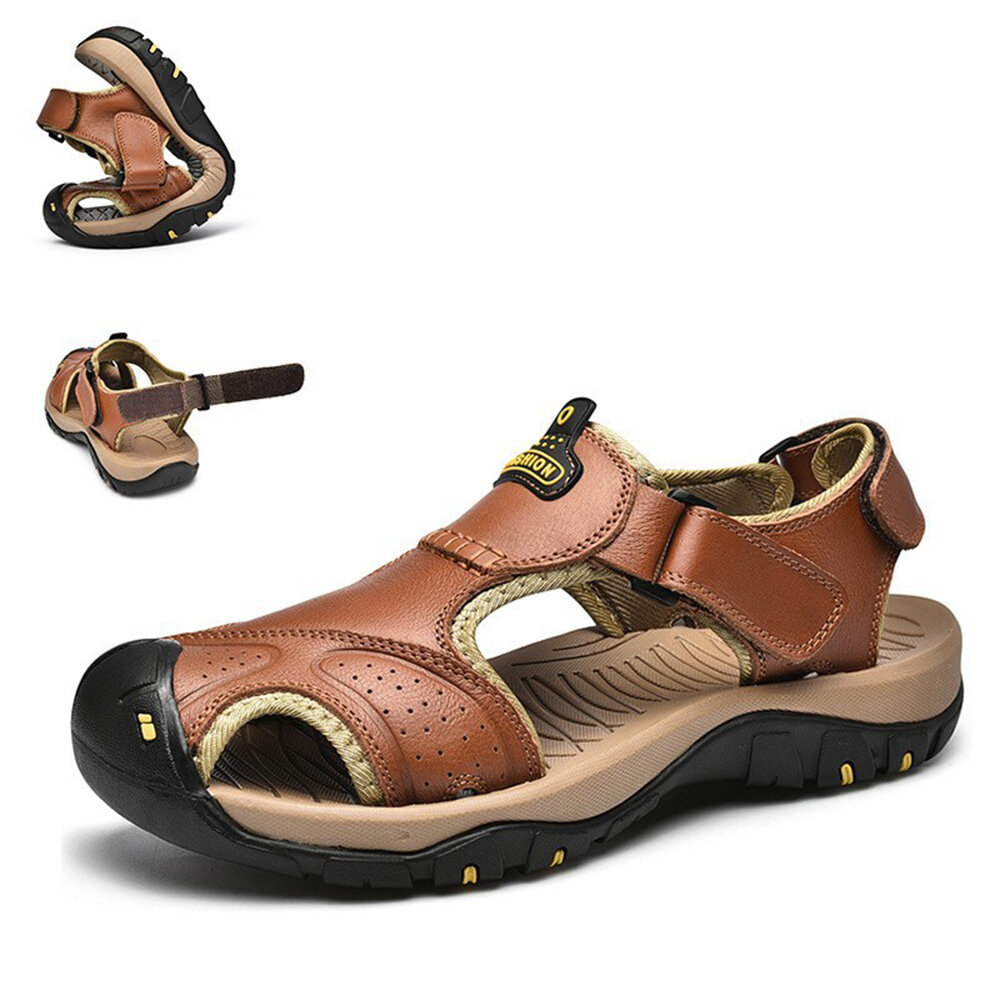 جلد أصلي للرجال الصنادل الصيفية الجديدة كبيرة الحجم أحذية الرجال المنبع أزياء النعال عارضة