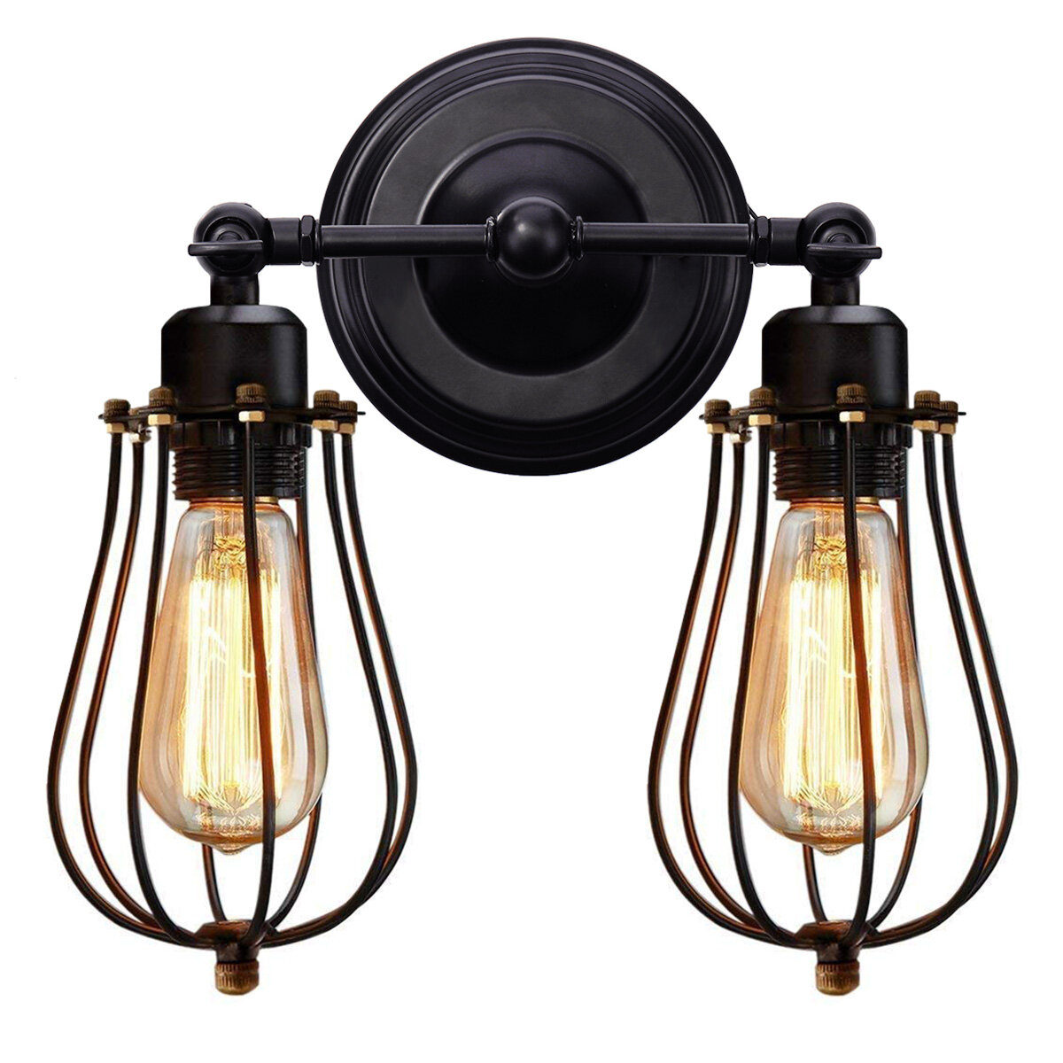KINGSO 110V Wall Sconce 2 Light Metal Industrial Wire Cage Wall Light Fixture Vintage Style Edison Rustic Wall Lamp for