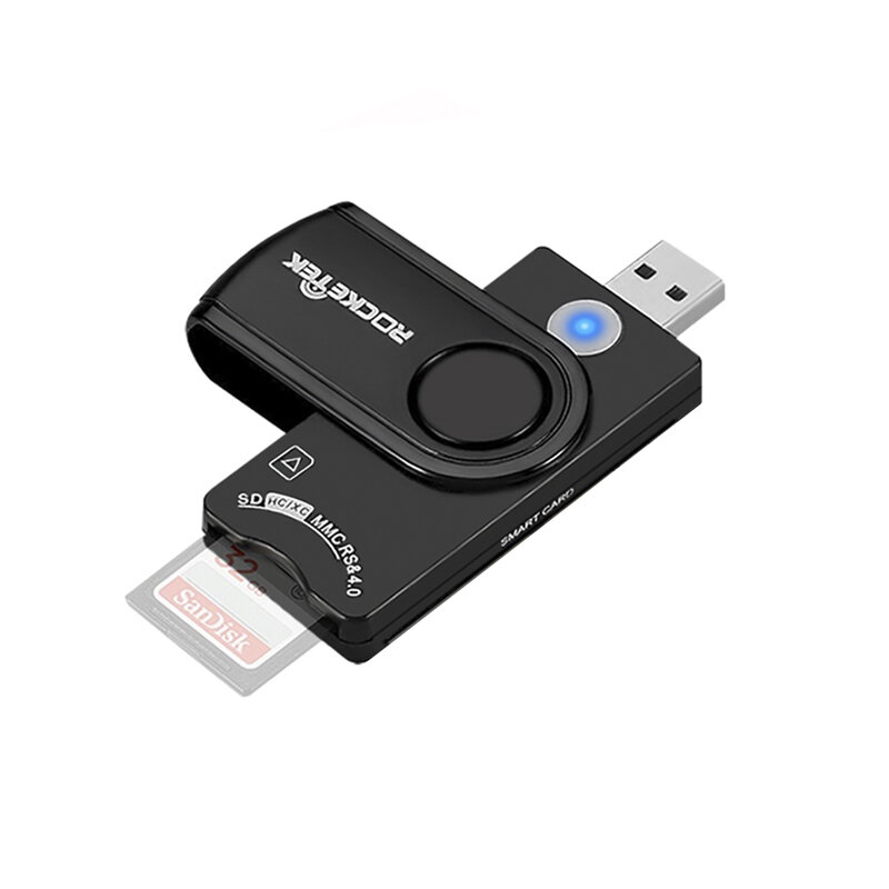 ROCKETEK USB3.0 Smart Card-lezer Geheugenkaart SIM-kaartlezer TF-kaartlezer SCR10A