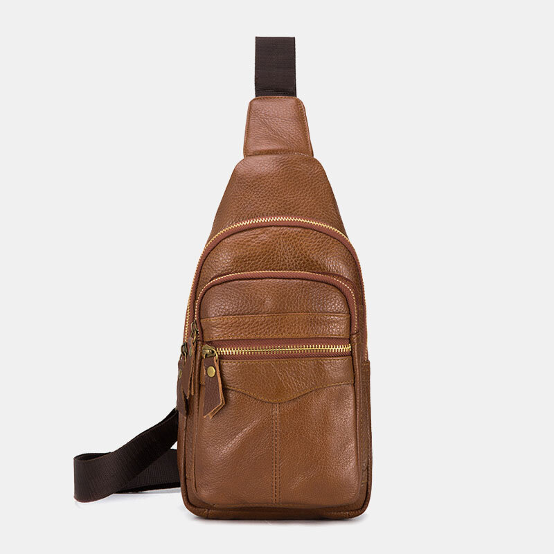 Men Genuine Leather Multi-Layers Waterproof Casual Crossbody Bag Chest Bag Sling Bag