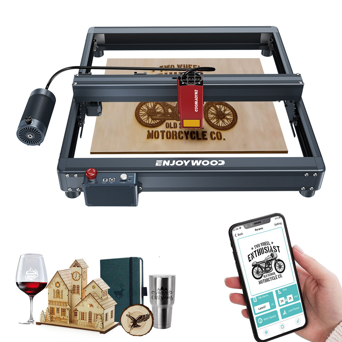 ENJOYWOOD E20 20W Upgrade Laser Engraver with Air Assist System 24000mm/min 130W Diode DIY Laser Engraving Cutting Machine