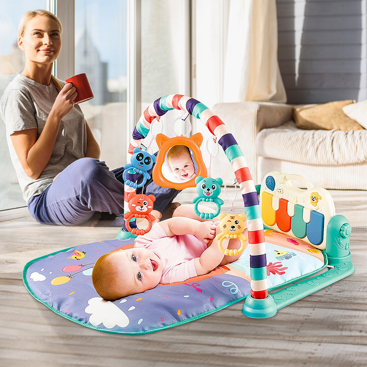 3 In1 Baby Infant Gym Play Mat Fitness Music Piano Hanging Toy Projector Early Educational Puzzle Carpet Kids Rug