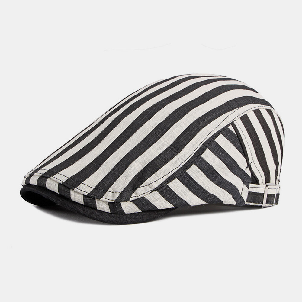 Unisex Cotton Stripes Pattern Casual Fashion Breathable Forward Hat Beret Hat