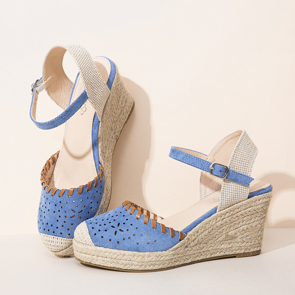 LOSTISY Women Espadrilles Cutout Ankle Strap Casual Wedge Sandals