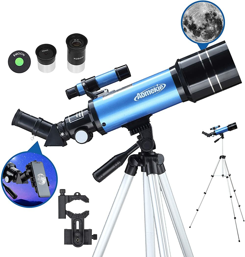 AOMEKIE 15-66X Astronomical Telescope Portable Kids Telescope Refractor Space Moon Watching for Beginners Gift with Adjustable Tripod Phone Adapter