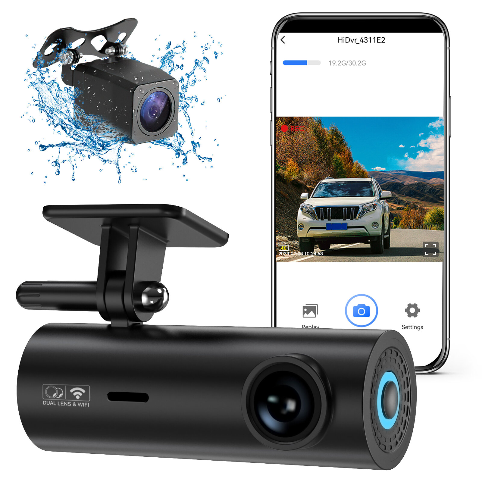 

Car Driving Recorder Front & Rear Dual Camera WiFi Night Vision HD 1080P Car DVR Camera with 24H Parking Monitoring