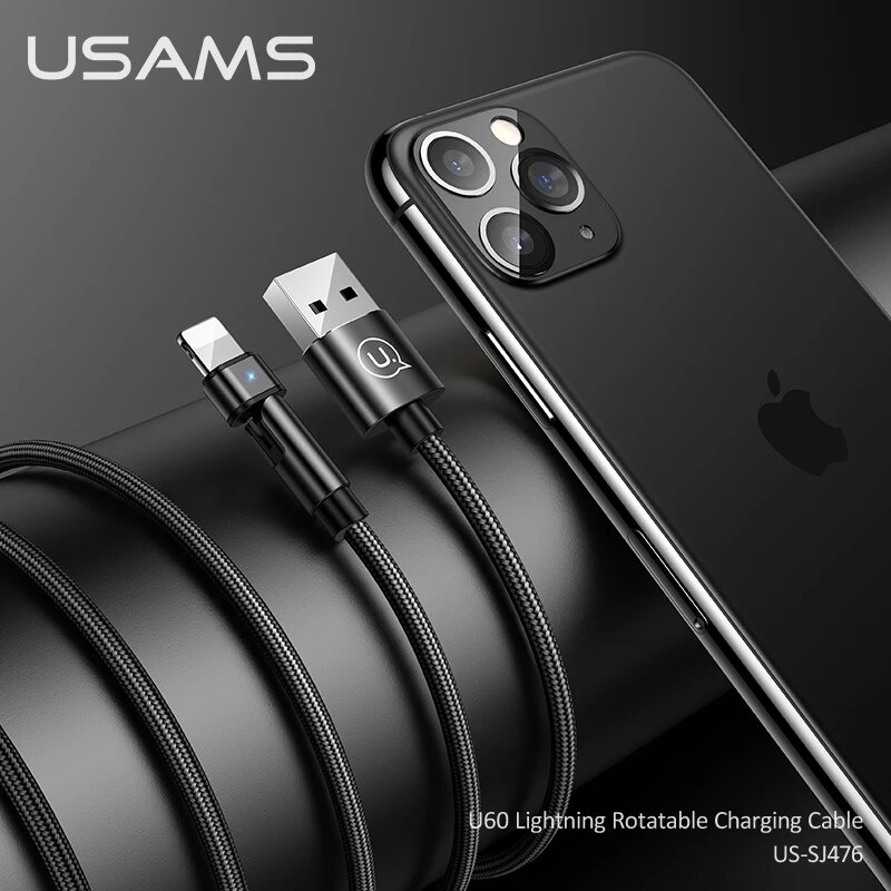 USAMS 180 Degree Rotate USB Type C / Micro USB 2.1A Fast Charging Braided Nylon Data Cable for iPhone12 Series for Samsung Galaxy S21 Note S20…