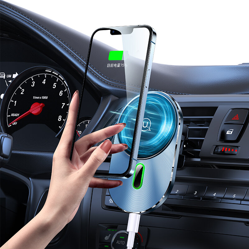 USAMS US-CD170 15W Magnetic Car Wireless Charging Phone Holder Air Vent Mount LED Indicator Fast Charging For iPhone 13