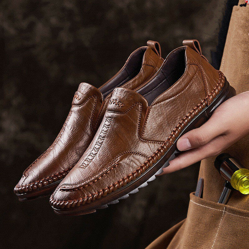 Men Cowhide Leather Breathable Non Slip Vintage Casual Business Shoes