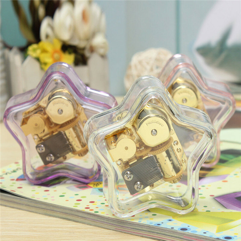 

Clear Hand Crank Music Box Star Wind Up Gurdy Melody Play Musical Movement Tunes