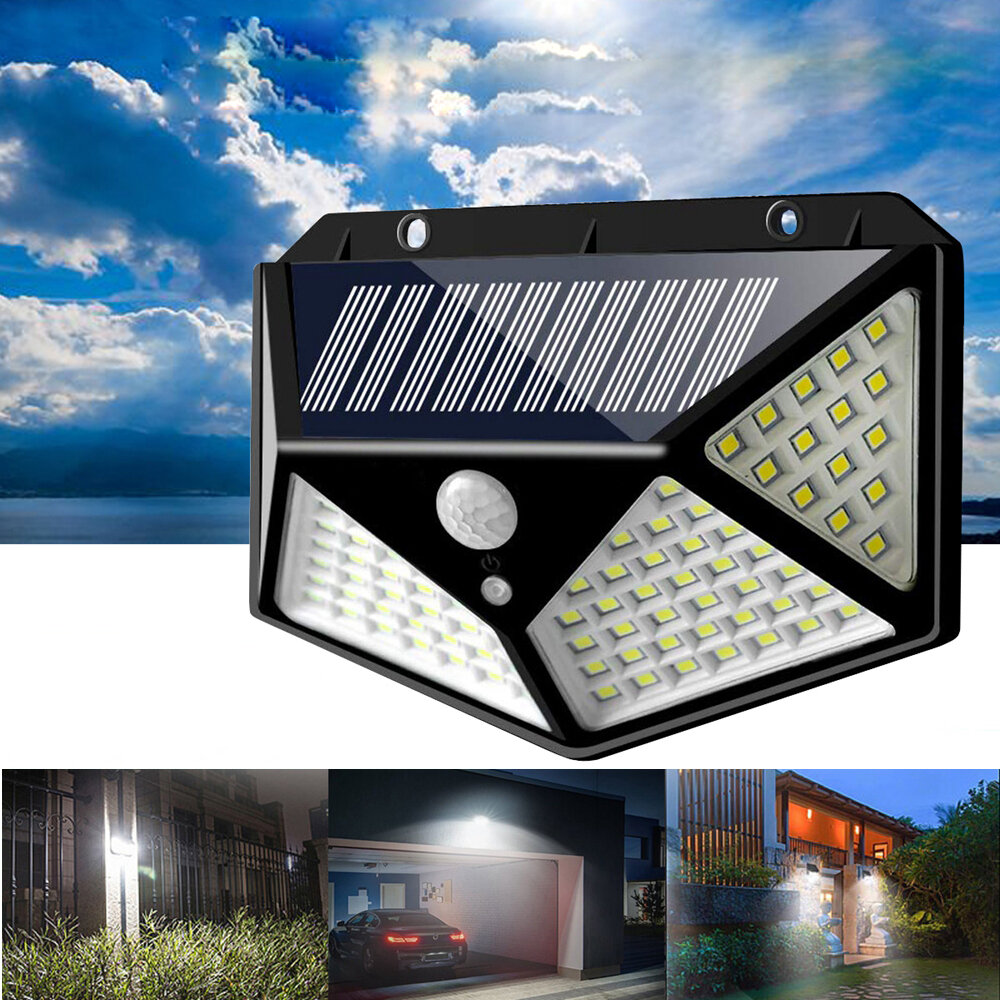 100 LED Solar Power PIR Motion Sensor Wall Lights Outdoor Garden Security Lamps 