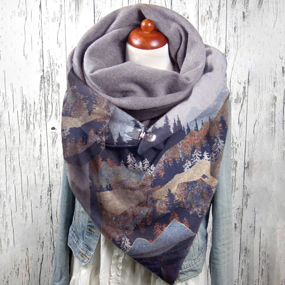 Women Mountain Treetop Print Pattern Soft Personality Neck Protection Keep Warm Scarf