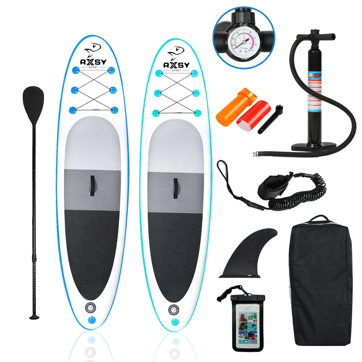 RXSY 10.5′ Inflatable Stand Up Paddle Board 10.5x30x6 Sup-Board Surfboard Kayak Surf Set with Backpack Leash Pump Waterproof Bag Fins