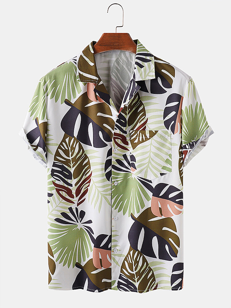 

Banggood Designed Mens Tropical Leave Print Color Block Short Sleeve Casual Shirts
