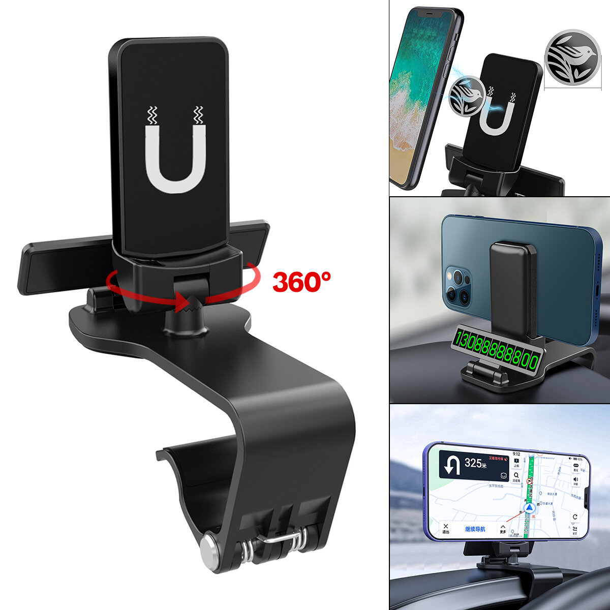 Bakeey Multifunctional Magnetic 360° Rotation Car GPS Navigation Dashboard Sunvisor Mobile Phone Holder Bracket with Par