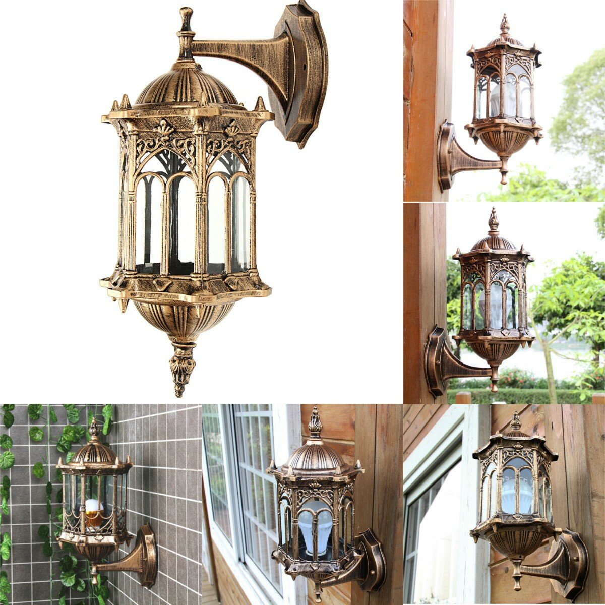 Outdoor Bronze Antieke Buiten Muurlamp Aluminium Glas Lantern Tuin Lamp