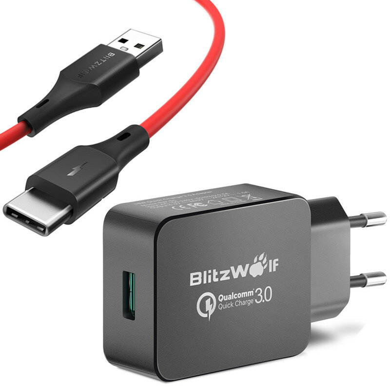 BlitzWolf®BW-S5 QC3.0 18W USB充電器EUアダプター+ BW-TC14 3A USB Type-C充電データケーブル3ft / 0.91m