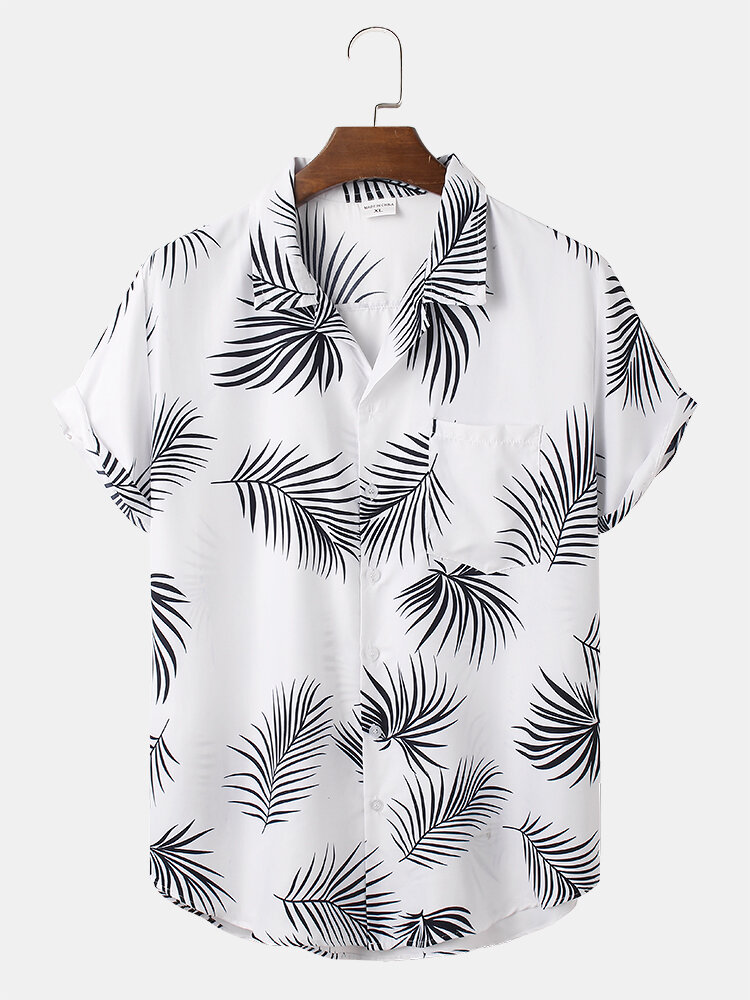 Heren hemden met tropische print en korte mouwen met esdoornbladprint