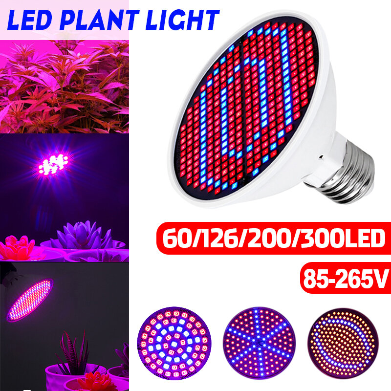 E27 60/126/200/300LED Grow Light Bulb Indoor Plant Hydroponic Flower Veg Lamp 85-265V