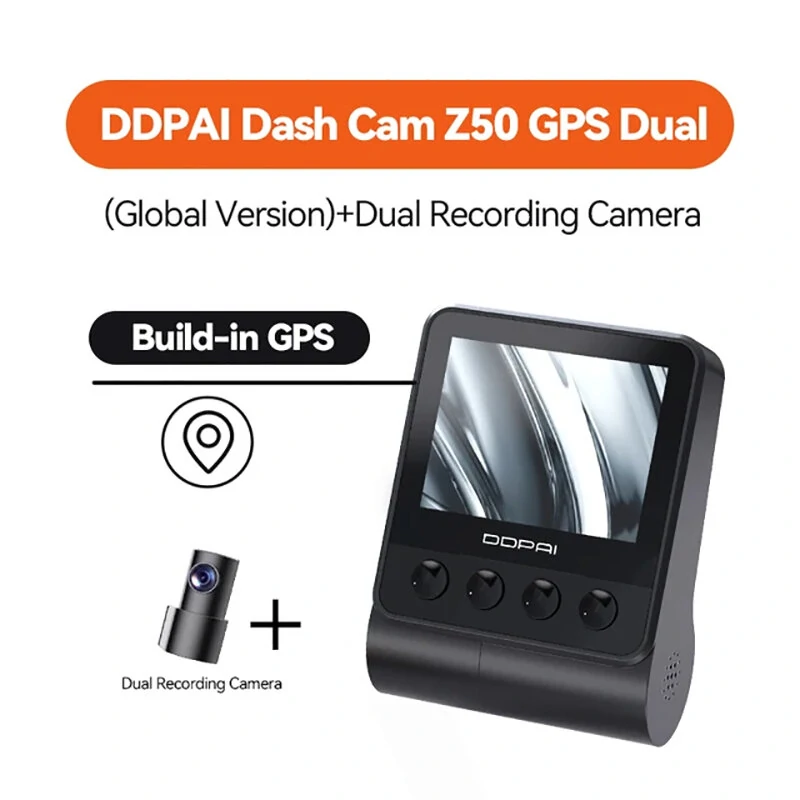 DDpai Z50 GPS 4K dashcam, der ser både fremad og bagud