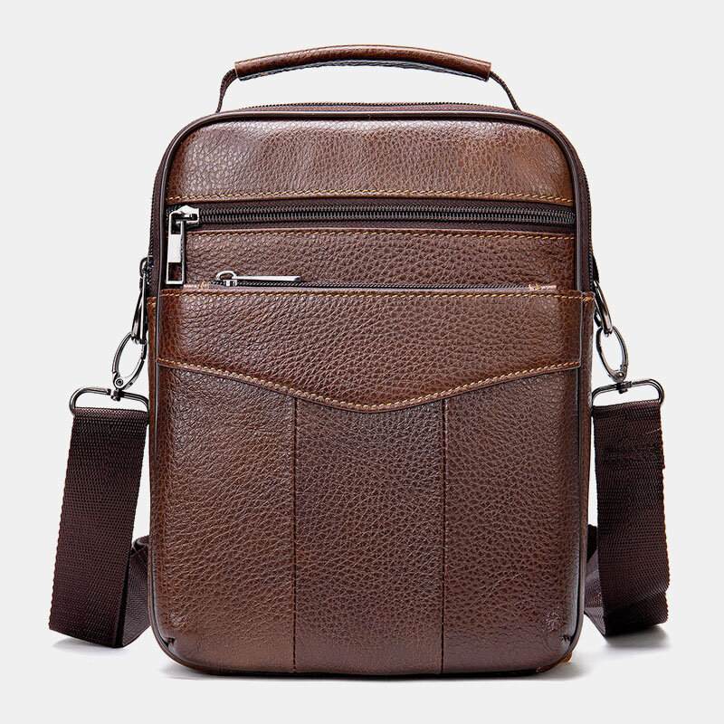 Men Genuine Leather Retro Business Vertical Handbag Crossbody Bag