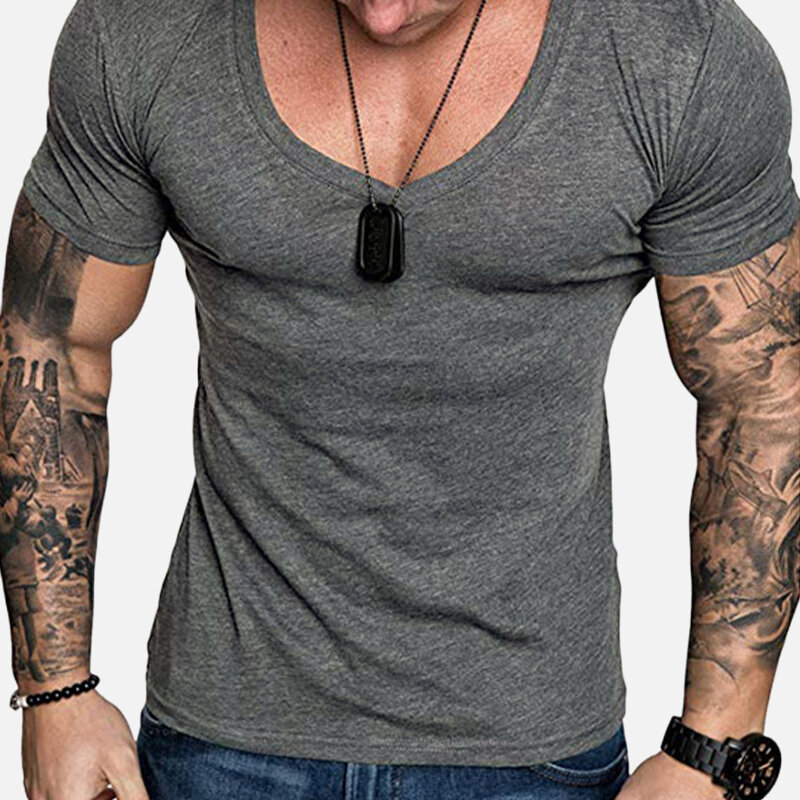 Men solid color v-neck muscle fit t-shirts Sale - Banggood.com sold out ...