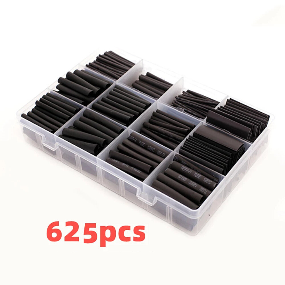 625pcs Black Boxed Krimpkous 2:1 Elektronische DIY Kit Ge?soleerde Polyolefin Omhulde Krimpkous Kabe