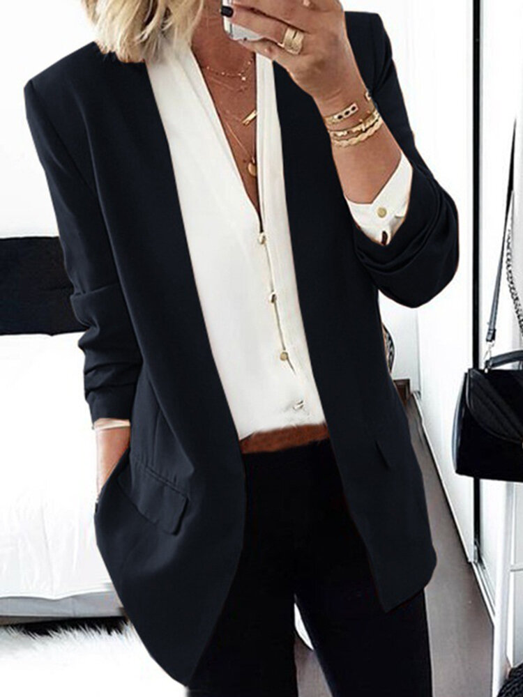 Women Solid Color Casual Long Sleeve Blazers