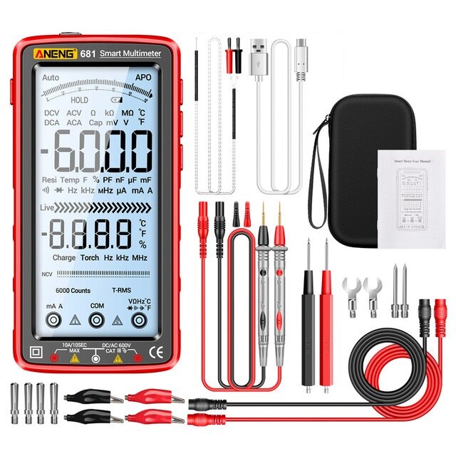 ANENG 681 Rechargable Digital Professional Multimeter Non-contact Voltage Tester AC/DC Voltage Meter Touch Screen Curren
