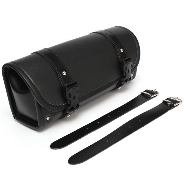 Motorcycle Black Saddlebag Roll Barrel Bag Storage Leather Tool Pouch Universal