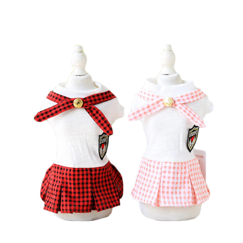 Summer Pet skirts for Small Size Dogs With Gold Buckle Plaid Student Style Fashion Pet Dog Skirt