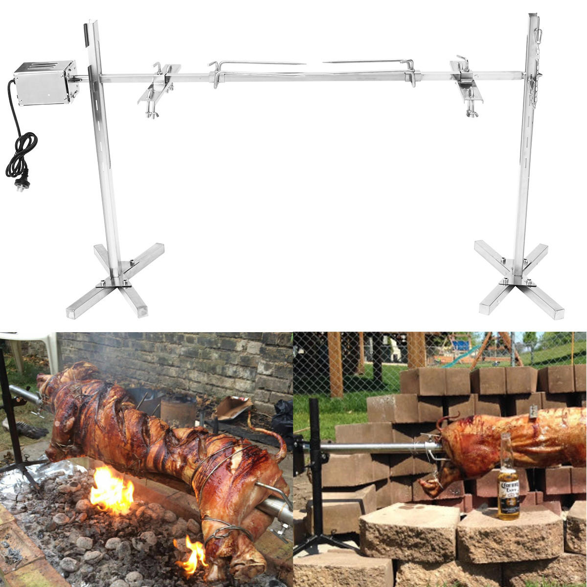 Large Grill Rotisserie Spit Roaster Rod Charcoal BBQ Pig Chicken 15W Motor Kit 